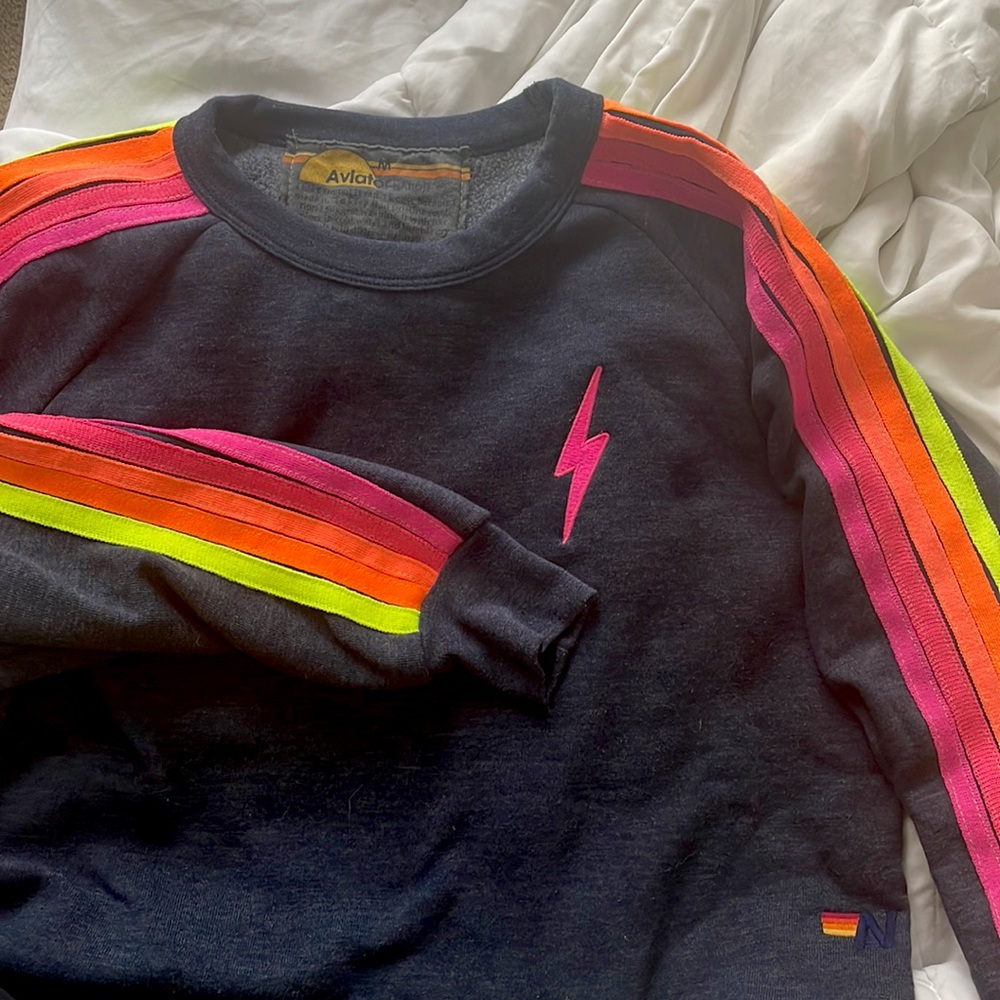 Aviator Nation Navy Neon Medium Womens’ Cropped Sweatshirt